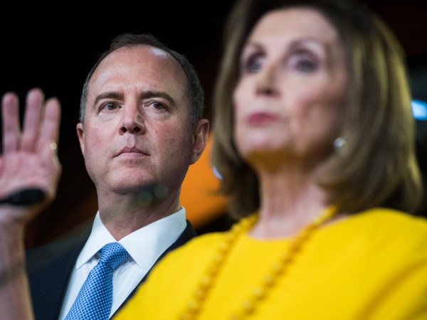 UNITED STATES - JULY 24: House Intelligence Committee Chairman Adam Schiff, D-Calf., and Speaker Nancy Pelosi, D-Calif., conduct a news conference on the testimony of former special counsel Robert Mueller on his investigation into Russian interference in the 2016 election on Wednesday, July 24, 2019. (Photo By Tom Williams/CQ Roll Call)