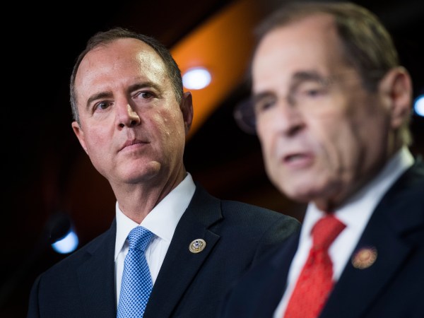 UNITED STATES - JULY 24: House Intelligence Committee Chairman Adam Schiff, D-Calf., left, and Judiciary Chairman Jerrold Nadler, D-N.Y.,  conduct a news conference on the testimony of former special counsel Robert Mueller on his investigation into Russian interference in the 2016 election on Wednesday, July 24, 2019. (Photo By Tom Williams/CQ Roll Call)