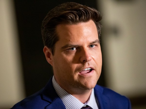 WASHINGTON, DC - OCTOBER 30: U.S. Rep. Matt Gaetz (R-FL) announces that he is filing an official request for the House Committee on Ethics to open an ethics investigation into Rep. Adam Schiff outside of the Sensitive Compartmented Information Facility (SCIF) during the continued House impeach inquiry of President Donald Trump at the U.S. Capitol on October 30, 2019 in Washington, DC. State Department special adviser for Ukraine Catherine Croft and State Department official Christopher Anderson are expected to appear for closed-door depositions as part of the impeachment inquiry and the latest in a line of career diplomats who have complied with a House subpoena. (Photo by Samuel Corum/Getty Images)