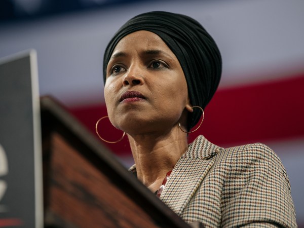 MINNEAPOLIS, MN - NOVEMBER 03: Representative Ilhan Omar (D-MN) speaks at a campaign rally for Senator (I-VT) and presidential candidate Bernie Sanders at the University of Minnesota’s Williams Arena on November, 3, 2019 in Minneapolis, Minnesota. Before introducing him, Rep. Omar praised Sanders for his support of unions, comprehensive immigration reform, and support for refugees. (Photo by Scott Heins/Getty Images)