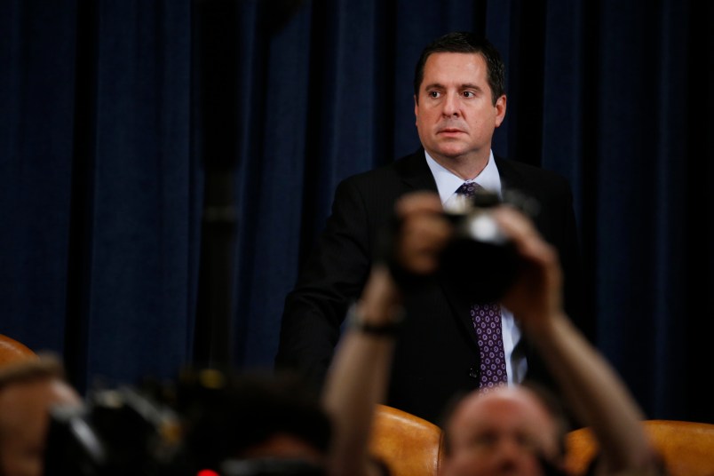 Representative Devin Nunes, a Republican from California and ranking member of the House Intelligence Committee, arrives for an impeachment inquiry hearing in Washington, D.C., U.S., on Thursday, Nov. 21, 2019. The committee hears from nine witnesses in open hearings this week in the impeachment inquiry into President Donald Trump. Photographer: Andrew Harrer/Bloomberg