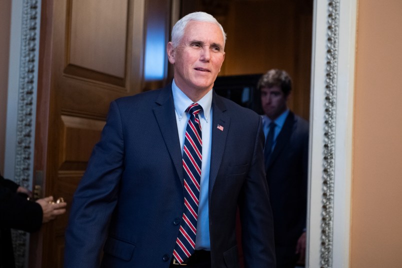 UNITED STATES - DECEMBER 17: Vice President Mike Pence leaves the Senate Policy luncheons in the Capitol on Tuesday, December 17, 2019. (Photo By Tom Williams/CQ Roll Call)