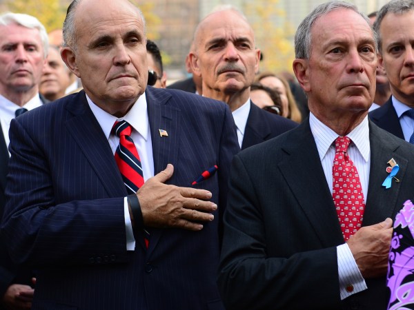 Former Mayor Rudy Giuliani, left, and NYC Mayor Michael Bloomberg at the 9/11 Memorial during ceremony marking the 12th Anniversary of the attacks on the World Trade Center in New York,Wednesday, Sept. 11, 2013. New York City Fire Commissioner Sal Cassano is behind in the middle.David Handschuh/New York Daily News/POOL