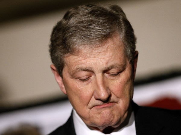 Republican candidate John Kennedy delivers a victory speech during an election party on December 10, 2016 in Baton Rouge, Louisiana. KennedyÕs victory further strengthens the RepublicanÕs majority hold over the U.S. Senate.