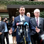 SAN DIEGO, CA - DECEMBER 03:  Rep. Duncan Hunter(R-CA) speaks to embers of the media after  walking out of Federal Courthouse on December 3, 2019 in San Diego, California.   Congressman Hunter is expected to plead guilty to charges that he violated federal campaign finance laws by using campaign funds for extensive personal expenses.(Photo by Sandy Huffaker/Getty Images)