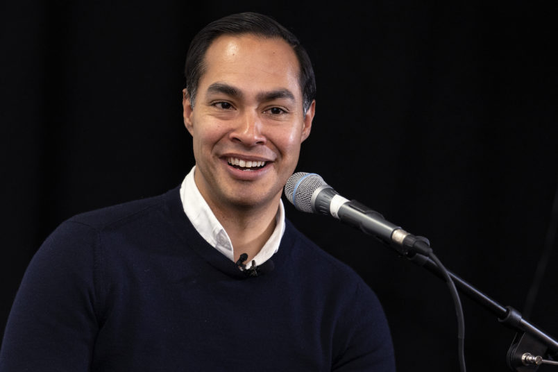 PASADENA, UNITED STATES - DECEMBER 18 2019: Democratic presidential candidate, Julian Castro, speaks at the town hall on workers solidarity and migrant justice in Pasadena, California. Castro met with his community members at the Job Center ahead of the Democratic Party Debate to be held at Loyola Marymount University.