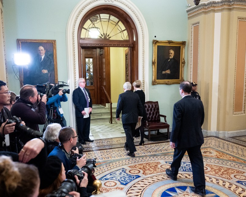 WASHINGTON, UNITED STATES - JANUARY 21 2020: U.S. Senator Mitch McConnell (R-KY) walks towards the Senate Chamber for the Senate Impeachment Trial in Washington.