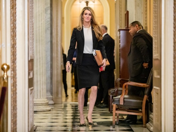 WASHINGTON, DC - JANUARY 24: Senator Kelly Loeffler (R-GA) leaves the Senate floor after the Senate impeachment trial of President Donald Trump was adjourned for the day on January 24, 2020 in Washington, DC. Democratic House managers concluded their opening arguments on Friday as the Senate impeachment trial of President Donald Trump continued into its fourth day. (Photo by Samuel Corum/Getty Images) *** Local Caption *** Kelly Loeffler