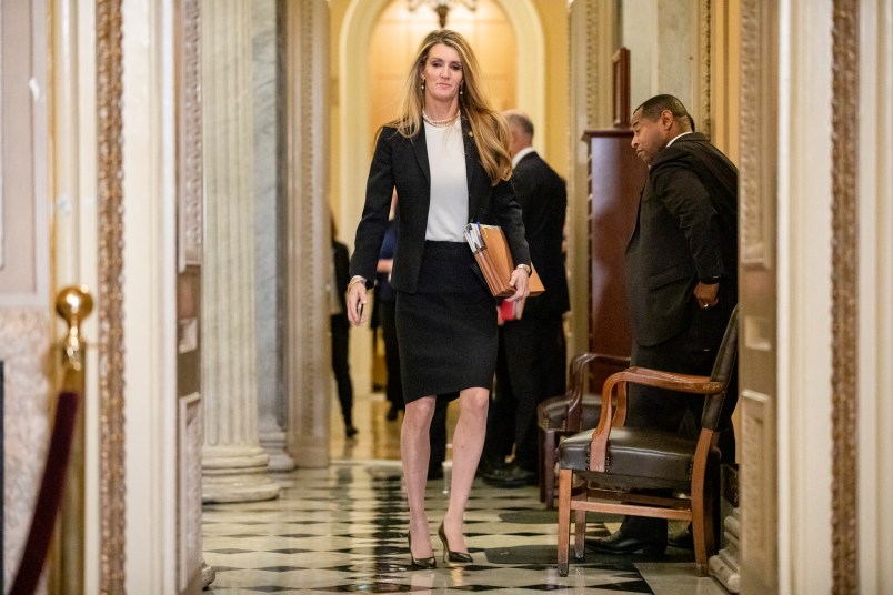WASHINGTON, DC - JANUARY 24: Senator Kelly Loeffler (R-GA) leaves the Senate floor after the Senate impeachment trial of President Donald Trump was adjourned for the day on January 24, 2020 in Washington, DC. Democratic House managers concluded their opening arguments on Friday as the Senate impeachment trial of President Donald Trump continued into its fourth day. (Photo by Samuel Corum/Getty Images) *** Local Caption *** Kelly Loeffler