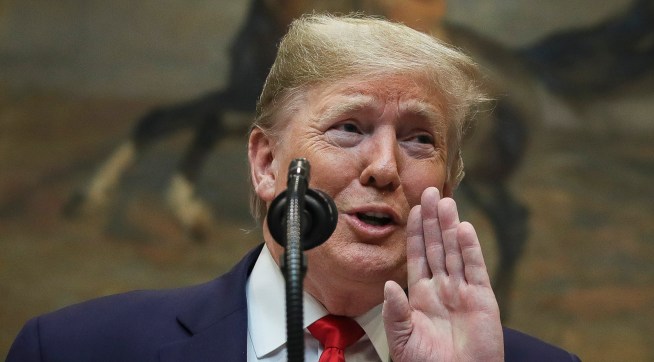 WASHINGTON, DC Ð JANUARY 9: U.S. President Donald Trump speaks  during an event to unveil significant changes to the National Environmental Policy Act, in the Roosevelt Room of the White House on January 9, 2020 in Washington, DC. The changes to the nationÕs landmark environmental law would make it easier for federal agencies to approve infrastructure projects without considering climate change. President Trump also took several questions from reporters, including questions of Iran and impeachment. (Photo by Drew Angerer/Getty Images)