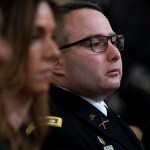 UNITED STATES - NOVEMBER 19: Lt. Col. Alexander Vindman, director of European affairs at the National Security Council, and Jennifer Williams, an aide to Vice President Mike Pence, testify during the House Intelligence Committee hearing on the impeachment inquiry of President Trump in Longworth Building on Tuesday, November 19, 2019. (Photo By Tom Williams/CQ Roll Call)