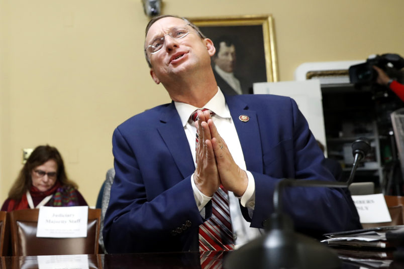 House Judiciary Committee ranking member Rep. Doug Collins, R-Ga., during a House Rules Committee hearing on the impeachment against President Donald Trump, Tuesday, Dec. 17, 2019, on Capitol Hill in Washington. (AP Photo/Jacquelyn Martin, Pool)