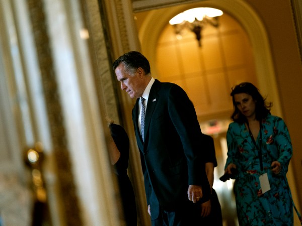 WASHINGTON, DC - FEBRUARY 3: U.S. Senator Mitt Romney (R-UT) walks near the Senate chamber in the U.S. Capitol on February 3, 2020 in Washington D.C., United States. Closing arguments begin Monday after the Senate voted to block witnesses from appearing in the impeachment trial. The final vote is expected on Wednesday. (Photo by Alex Edelman/Getty Images)