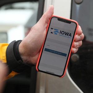 Precinct Chair Carl Voss shows the phone app he used for the Iowa Caucus to news media at the Iowa Democratic Party headquarters on February 4, 2020, in Des Moines, Iowa. (John J. Kim/Chicago Tribune/TNS)
