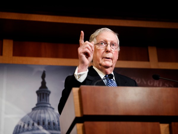 WASHINGTON D.C., Feb. 6, 2020 -- U.S. Senate Majority Leader Mitch McConnell speaks during a press conference following a vote in the U.S. Senate to acquit President Donald Trump on impeachment on Capitol Hill in Washington D.C., the United States, Feb. 5, 2020. U.S. President Donald Trump was acquitted on Wednesday afternoon by the Senate after the chamber voted down both articles of impeachment against him that the House approved late last year. (Photo by Ting Shen/Xinhua via Getty)