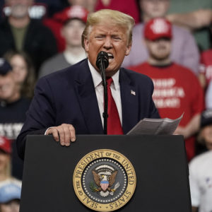 MANCHESTER, NH - FEBRUARY 10: U.S. President Donald Trump speaks during a "Keep America Great" rally at Southern New Hampshire University Arena on February 10, 2020 in Manchester, New Hampshire. New Hampshire will hold its first in the national primary on Tuesday. (Photo by Drew Angerer/Getty Images)