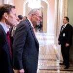 UNITED STATES - FEBRUARY 11: Senate Minority Leader Charles Schumer, D-N.Y., right, and Sen. Richard Blumenthal, D-Conn., arrive for a news conference after the Senate Policy luncheons in the Capitol on Tuesday, February 11, 2020. (Photo By Tom Williams/CQ Roll Call)