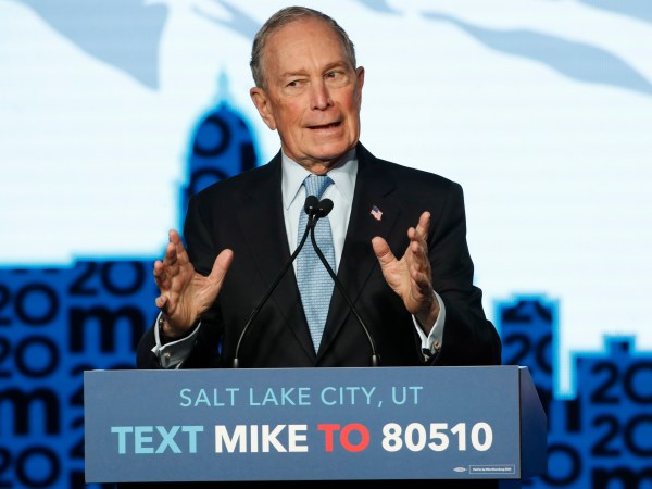 SALT LAKE CITY, UT - FEBRUARY 20: Democratic presidential candidate, Mike Bloomberg talks to supporters at a rally on February 20, 2020 in Salt Lake City, Utah. Bloomberg is making his second visit to Utah before it votes on super Tuesday March 3rd.(Photo by George Frey/Getty Images)