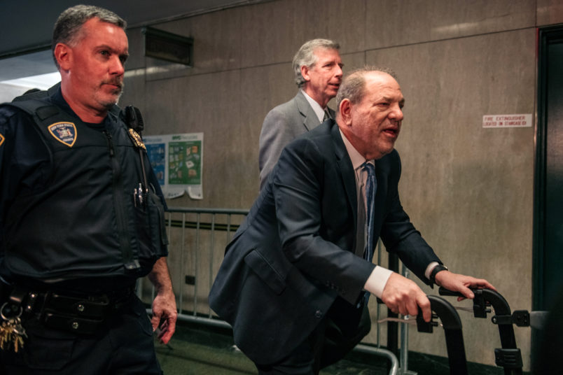 NEW YORK, NY - FEBRUARY 24: Harvey Weinstein enters New York City Criminal Court on February 24, 2020 in New York City. Jury deliberations in the high-profile trial are believed to be nearing a close, with a verdict on Weinstein's numerous rape and sexual misconduct charges expected in the coming days. (Photo by Scott Heins/Getty Images)