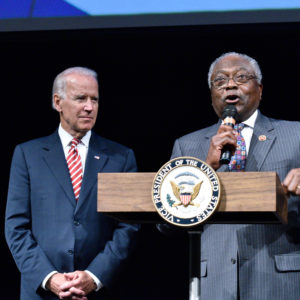 WASHINGTON, DC - SEPTEMBER 24:  (L-R) Vice President Joe Biden is introduced by U.S. Representative James Clyburn at the CBC Spouses 17th Annual Celebration of Leadership in the Fine Arts at the Nuseum Museum on September 24, 2014 in Washington, DC.  (Photo by Earl Gibson III/Getty Images)