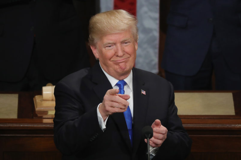 during the State of the Union address in the chamber of the U.S. House of Representatives January 30, 2018 in Washington, DC. This is the first State of the Union address given by U.S. President Donald Trump and his second joint-session address to Congress.