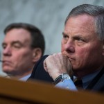 UNITED STATES - MARCH 21: Chairman Richard Burr, R-N.C., right, and ranking member Sen. Mark Warner, D-Va., conduct a Senate Intelligence Committee hearing in Hart Building on Russian Interference in the 2016 election on March 21, 2018. Homeland Security Secretary Kirstjen Nielson, and former Secretary Jeh Johnson, also testified. (Photo By Tom Williams/CQ Roll Call)