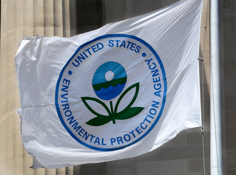 WASHINGTON, D.C. - APRIL 22, 2018:  A flag with the United States Environmental Protection Agency (EPA) logo flies at the agency's headquarters in Washington, D.C.  (Photo by Robert Alexander/Getty Images)