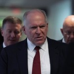WASHINGTON, DC - MAY 16:  Former CIA director John Brennan (2nd L) and former director of National Intelligence James Clapper (R) arrive at a closed hearing before the Senate (Select) Intelligence Committee May 16, 2018 on Capitol Hill in Washington, DC. The committee held a hearing titled, "Evaluating the January 2017 Intelligence Community Assessment on 'Russian Activities and Intentions in Recent Elections.'"  (Photo by Alex Wong/Getty Images)