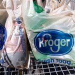 HFS-Bagged purchases from the Kroger grocery store in FLowood, Miss., sit inside this shopping cart Thursday, June 15, 2017. (AP Photo/Rogelio V. Solis)