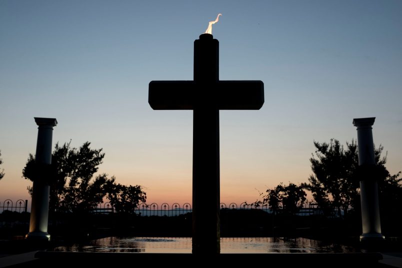 LYNCHBURG, VA - JULY 19: A cross sits at the Jerry Falwell Memorial at Liberty University on July 19, 2019 in Lynchburg, Virginia. Falwell founded Liberty University in 1971. (Photo by Marlena Sloss/The Washington Post)