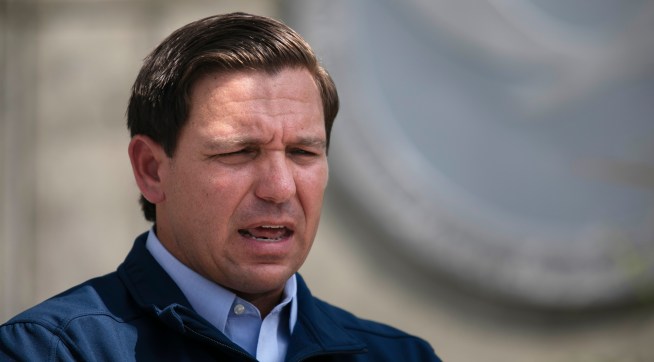 MIAMI, FL - AUGUST 29: Governor Ron DeSantis gives a briefing regarding Hurricane Dorian to the media at National Hurricane Center on August 29, 2019 in Miami, Florida. (Photo by Eva Marie Uzcategui/Getty Images)