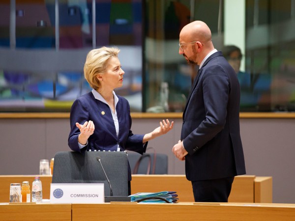 BRUSSELS, BELGIUM - 2019/12/12: European Council President Ursula von der Leyen and European Council President Charles Michel talks at the European Union leaders year-end summit in Brussels. (Photo by JP Black/LightRocket via Getty Images)
