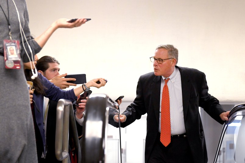 WASHINGTON, DC -JANUARY 30:Sen. Richard Burr (R-N.C.) talks with reporters as he heads to the Senate Chambers January 30, 2020 in Washington, DC. Senators spend a second day asking both the House prosecutors and President Trump's defense team questions during the Senate impeachment trial.(Photo by Katherine Frey/The Washington Post)