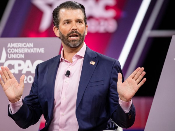 NATIONAL HARBOR, MD - FEBRUARY 28: Donald Trump Jr., son of President Donald Trump, speaks on stage during the Conservative Political Action Conference 2020 (CPAC) hosted by the American Conservative Union on February 28, 2020 in National Harbor, MD. (Photo by Samuel Corum/Getty Images) *** Local Caption *** Donald Trump Jr.