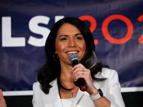DETROIT, MI - MARCH 03:  Democratic presidential candidate U.S. Representative Tulsi Gabbard (D-HI) holds a Town Hall meeting on Super Tuesday Primary night on March 3, 2020 in Detroit, Michigan. Gabbard, the first Samoan American and first Hindu elected to Congress, is one of two women left in the Democratic Primary, the other being Senator Elizabeth Warren. (Photo by Bill Pugliano/Getty Images)