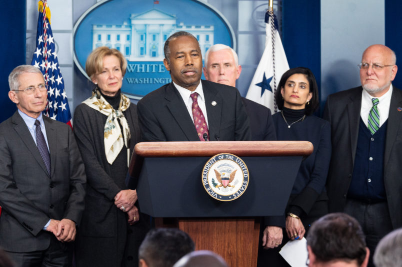 WASHINGTON, DC, UNITED STATES - MARCH 4, 2020:Dr. Ben Carson, United States Secretary of Housing and Urban Development, speaking at the Coronavirus Task Force press conference.