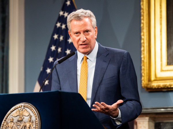 NEW YORK, UNITED STATES - MARCH 15, 2020:New York City Mayor Bill de Blasio (D) speaks at a press conference about COVID-19 and the closing of K-12 public schools in New York City.