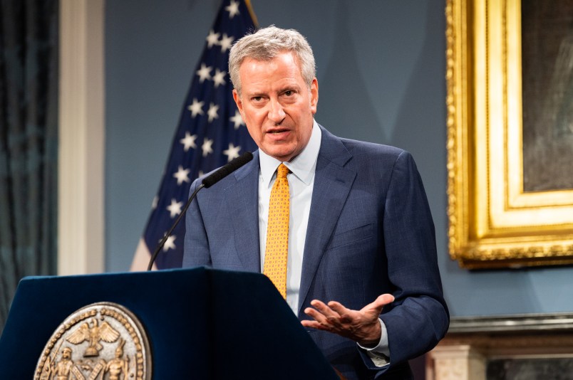 NEW YORK, UNITED STATES - MARCH 15, 2020:New York City Mayor Bill de Blasio (D) speaks at a press conference about COVID-19 and the closing of K-12 public schools in New York City.