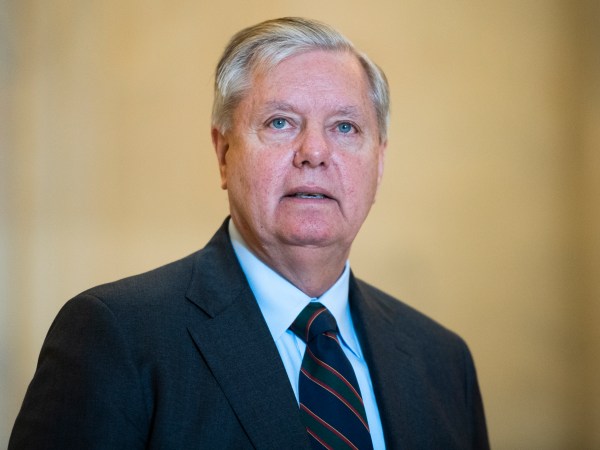 UNITED STATES - MARCH 17: Sen. Lindsey Graham, R-S.C., leaves the Senate Republican Policy luncheon in Russell Building on Tuesday, March 17, 2020. Treasury Secretary Steven Mnuchin attended to discuss the coronavirus relief package. (Photo By Tom Williams/CQ Roll Call)