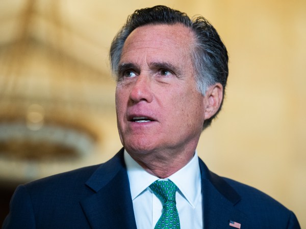 UNITED STATES - MARCH 17: Sen. Mitt Romney, R-Utah, leaves the Senate Republican Policy luncheon in Russell Building on Tuesday, March 17, 2020. Treasury Secretary Steven Mnuchin attended to discuss the coronavirus relief package. (Photo By Tom Williams/CQ Roll Call)
