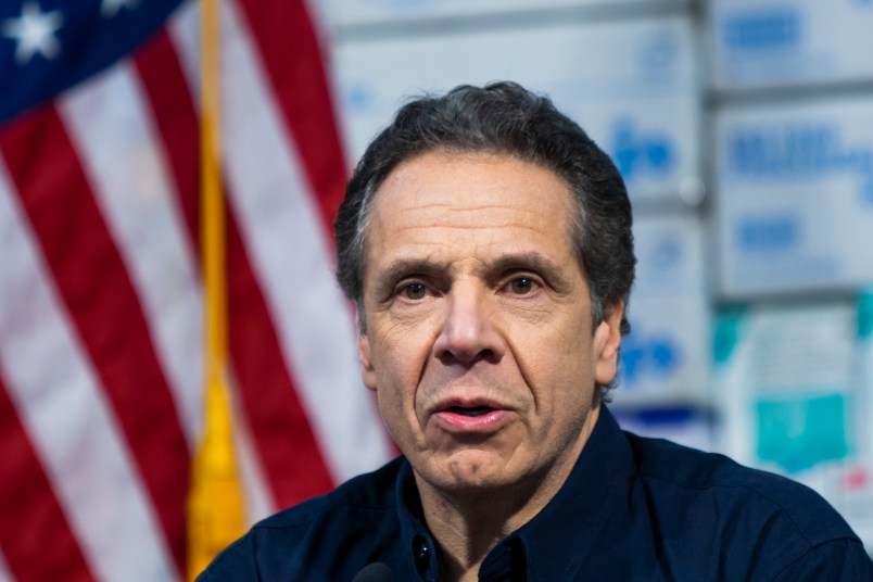 NEW YORK, NY - MARCH 24: New York Governor Andrew Cuomo speaks to the media at the Javits Convention Center which is being turned into a hospital to help fight coronavirus cases on March 24, 2020 in New York City. (Photo by Eduardo Munoz Alvarez/Getty Images)