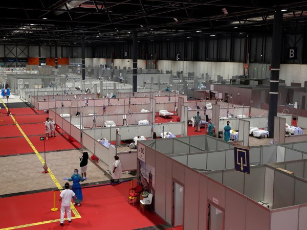 A general view a temporary field hospital set at Ifema convention and exhibition of in Madrid, Spain, Thursday, April 2, 2020. The new coronavirus causes mild or moderate symptoms for most people, but for some, especially older adults and people with existing health problems, it can cause more severe illness or death. (AP Photo/Manu Fernandez)