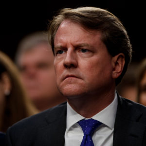WASHINGTON D.C., May 21, 2019 -- Then White House counsel Don McGahn reacts in the audience during the confirmation hearing for Supreme Court Justice nominee Brett Kavanaugh before the U.S. Senate Judiciary Committee on Capitol Hill in Washington D.C., the United States, on Sept. 4, 2018. The White House on Monday instructed former counsel Don McGahn to defy a congressional subpoena and skip a hearing scheduled for Tuesday relating to the Russia probe. (Xinhua/Ting Shen)