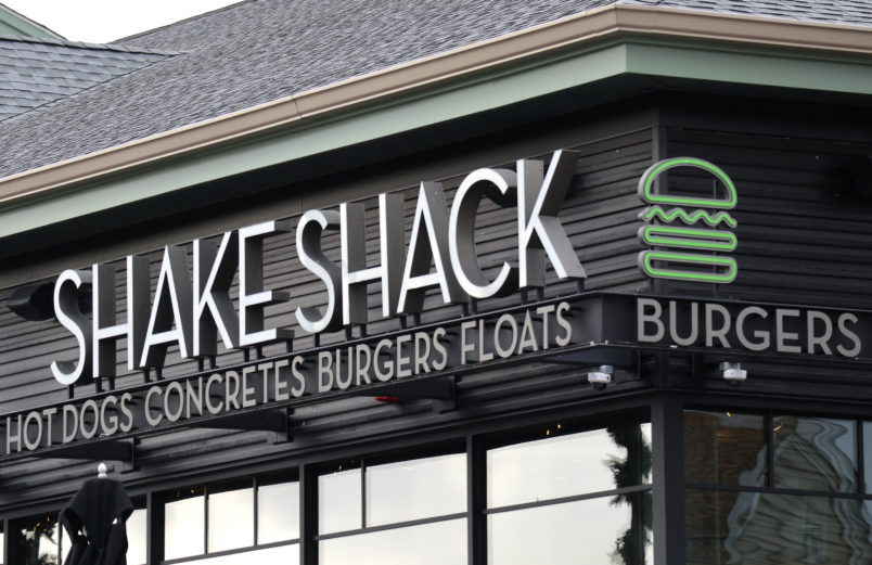 CENTRAL VALLEY, NY - NOV 17:  A Shake Sack sign hangs in front of their restaurant at the Woodbury Common Premium Outlets shopping mall on November 17, 2019 in Central Valley, New York. (Photo by Gary Hershorn/Getty Images)