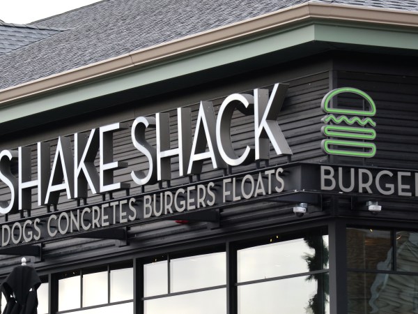 CENTRAL VALLEY, NY - NOV 17:  A Shake Sack sign hangs in front of their restaurant at the Woodbury Common Premium Outlets shopping mall on November 17, 2019 in Central Valley, New York. (Photo by Gary Hershorn/Getty Images)