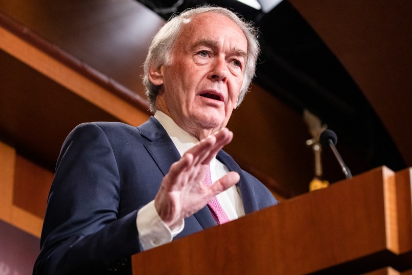 WASHINGTON, DC - JANUARY 24: Senator Ed Markey (D-MA) speaks during a press conference on the Senate impeachment trial of President Donald Trump on January 24, 2020 in Washington, DC. Democratic House managers conclude their opening arguments on Friday as the Senate impeachment trial of President Donald Trump continues into its fourth day. (Photo by Samuel Corum/Getty Images) *** Local Caption *** Ed Markey