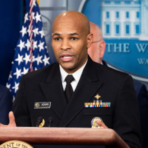 WASHINGTON, UNITED STATES - MARCH 09, 2020: Dr. Jerome Adams, Surgeon General of the United States speaks at the Coronavirus Task Force Press Conference.
