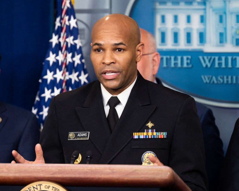 WASHINGTON, UNITED STATES - MARCH 09, 2020: Dr. Jerome Adams, Surgeon General of the United States speaks at the Coronavirus Task Force Press Conference.
