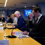 White House adviser Jared Kushner attends a teleconference with governors at the Federal Emergency Management Agency headquarters, Thursday, March 19, 2020, in Washington. From left, President Donald Trump, Vice President Mike Pence, Acting Secretary of Homeland Security Chad Wolf, White House coronavirus response coordinator Dr. Deborah Birx and Adm. Brett Giroir, assistant secretary for health and Kushner. (AP Photo/Evan Vucci, Pool)