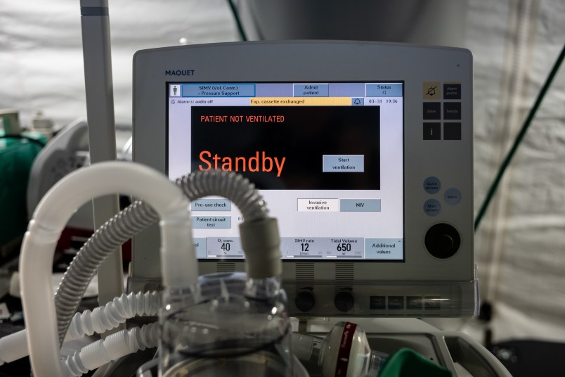 NEW YORK, NY - MARCH 31: A ventilator and other hospital equipment is seen in an emergency field hospital to aid in the COVID-19 pandemic in Central Park  on March 31, 2020 in New York, United States. The Coronavirus (COVID-19) pandemic has spread to many countries across the world, claiming over 40,000 lives and infecting hundreds of thousands more. (Photo by Misha Friedman/Getty Images)